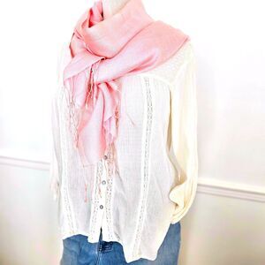 Large Pink Scarf with Paisley Weave and Fringe Womens